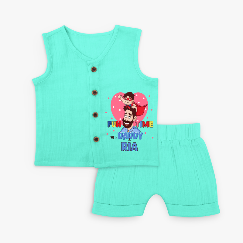 Celebrate "Fun Time With DADDY" Themed Personalised Kids Jabla set - AQUA GREEN - 0 - 3 Months Old (Chest 9.8")