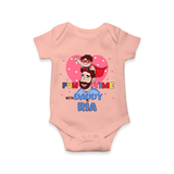 Celebrate "Fun Time With DADDY" Themed Personalised Baby Rompers - PEACH - 0 - 3 Months Old (Chest 16")