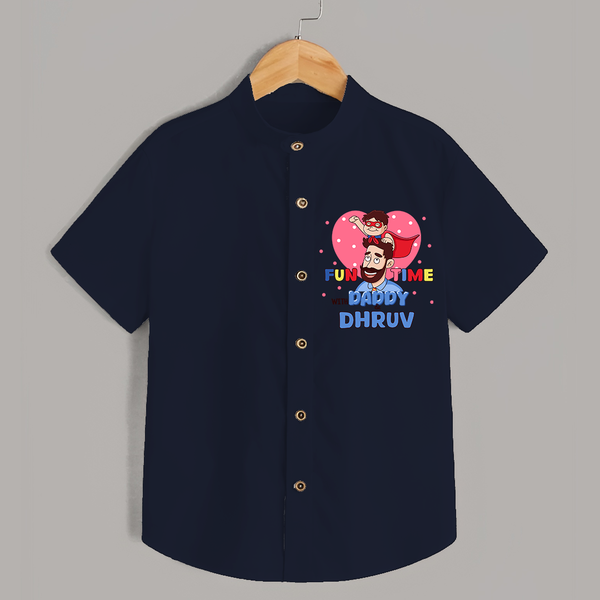Celebrate "Fun Time With DADDY" Themed Personalised Shirt for Kids - NAVY BLUE - 0 - 6 Months Old (Chest 21")