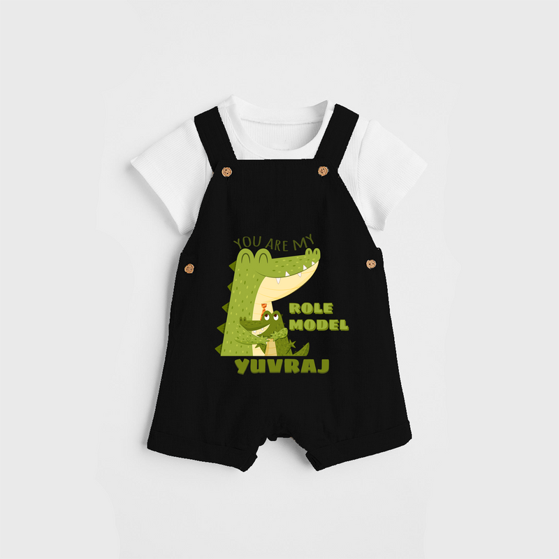 Celebrate "You Are My Role Model" Themed Personalised Kids Dungaree - BLACK - 0 - 5 Months Old (Chest 18")