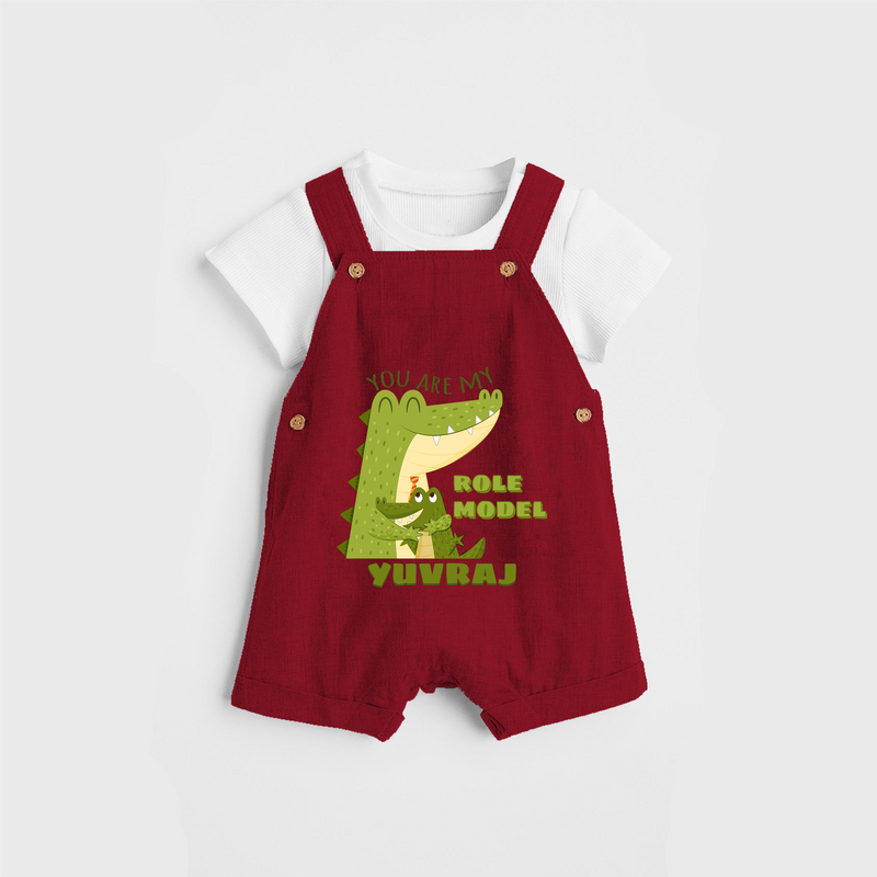 Celebrate "You Are My Role Model" Themed Personalised Kids Dungaree - RED - 0 - 5 Months Old (Chest 18")