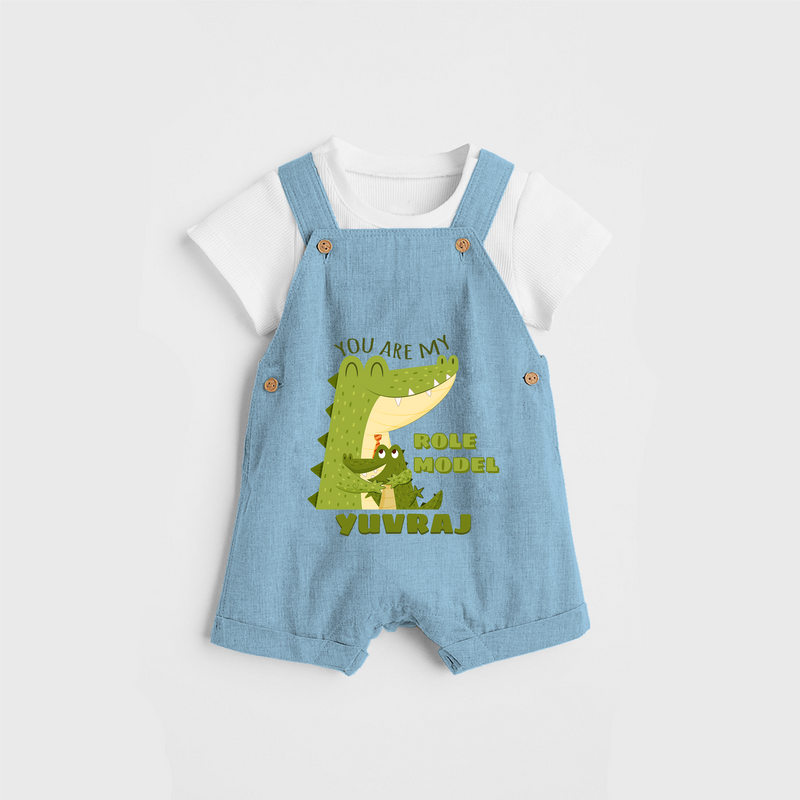 Celebrate "You Are My Role Model" Themed Personalised Kids Dungaree - SKY BLUE - 0 - 5 Months Old (Chest 18")
