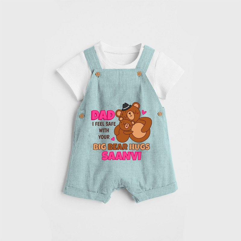 Celebrate "Dad I Feel Safe With Your Big Bear Hugs" Themed Personalised Kids Dungaree - ARCTIC BLUE - 0 - 5 Months Old (Chest 18")
