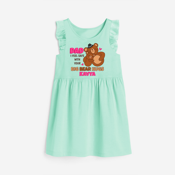 Celebrate "Dad I Feel Safe With Your Big Bear Hugs" Themed Personalised Girls Frock - TEAL GREEN - 0 - 6 Months Old (Chest 18")
