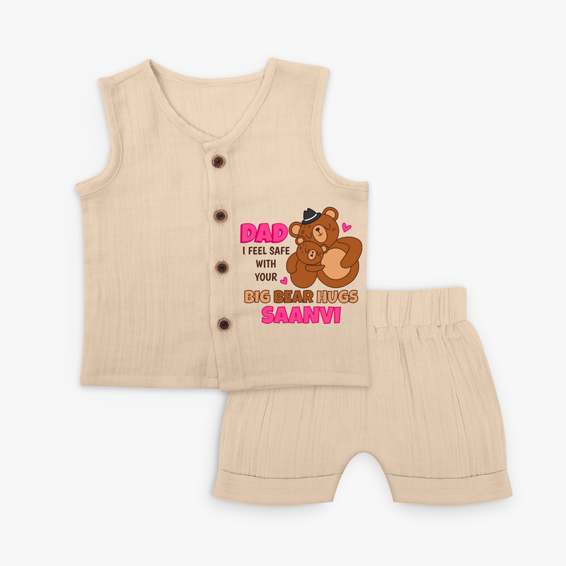 Celebrate "Dad I Feel Safe With Your Big Bear Hugs" Themed Personalised Kids Jabla set - CREAM - 0 - 3 Months Old (Chest 9.8")