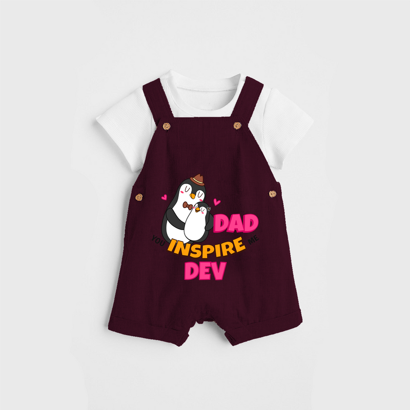 Celebrate "Dad You Inspire Me" Themed Personalised Kids Dungaree - MAROON - 0 - 5 Months Old (Chest 18")