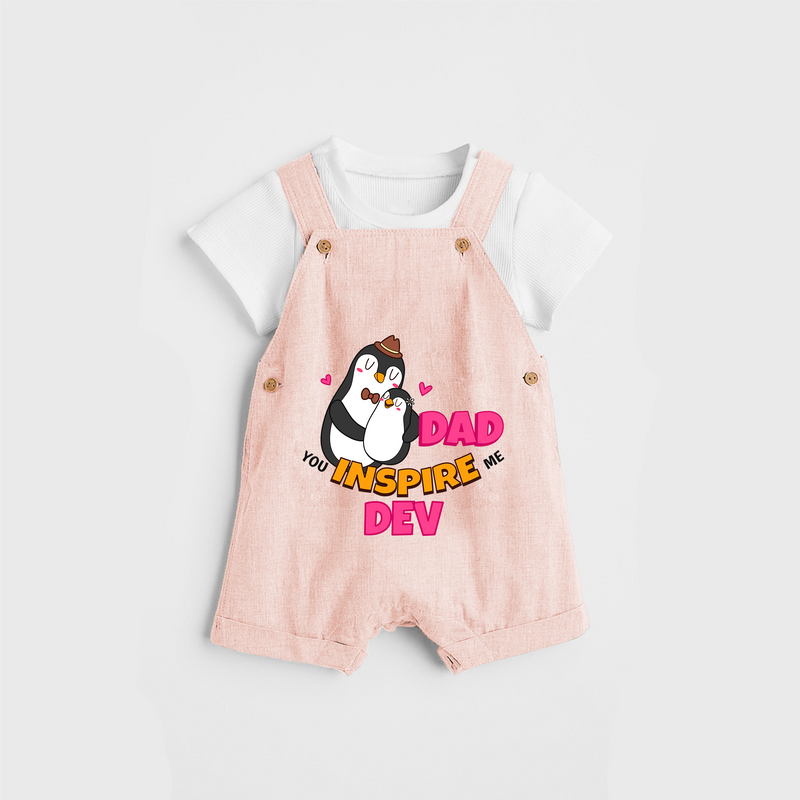 Celebrate "Dad You Inspire Me" Themed Personalised Kids Dungaree - PEACH - 0 - 5 Months Old (Chest 18")
