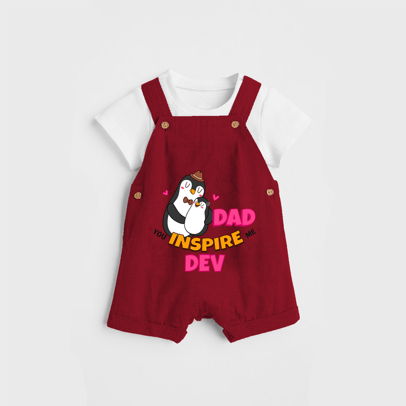 Celebrate "Dad You Inspire Me" Themed Personalised Kids Dungaree - RED - 0 - 5 Months Old (Chest 18")