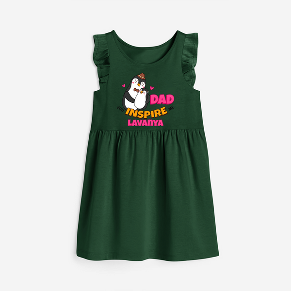 Celebrate "Dad You Inspire Me" Themed Personalised Girls Frock - BOTTLE GREEN - 0 - 6 Months Old (Chest 18")