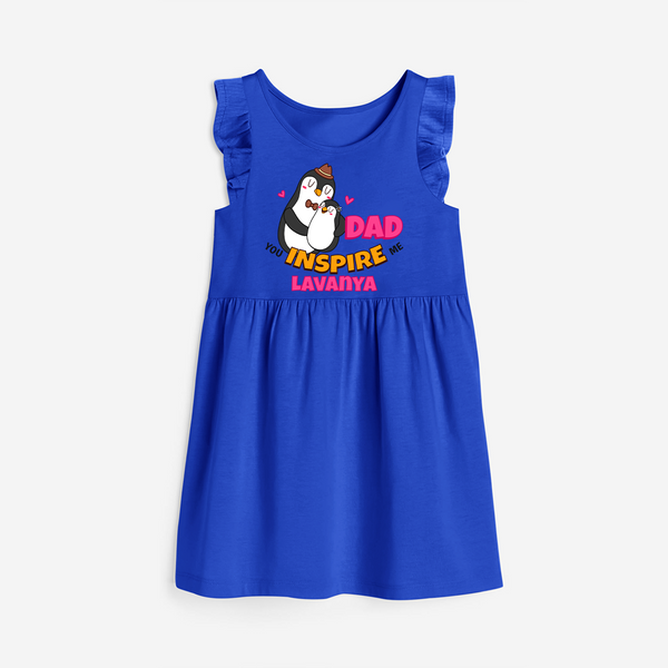 Celebrate "Dad You Inspire Me" Themed Personalised Girls Frock - ROYAL BLUE - 0 - 6 Months Old (Chest 18")