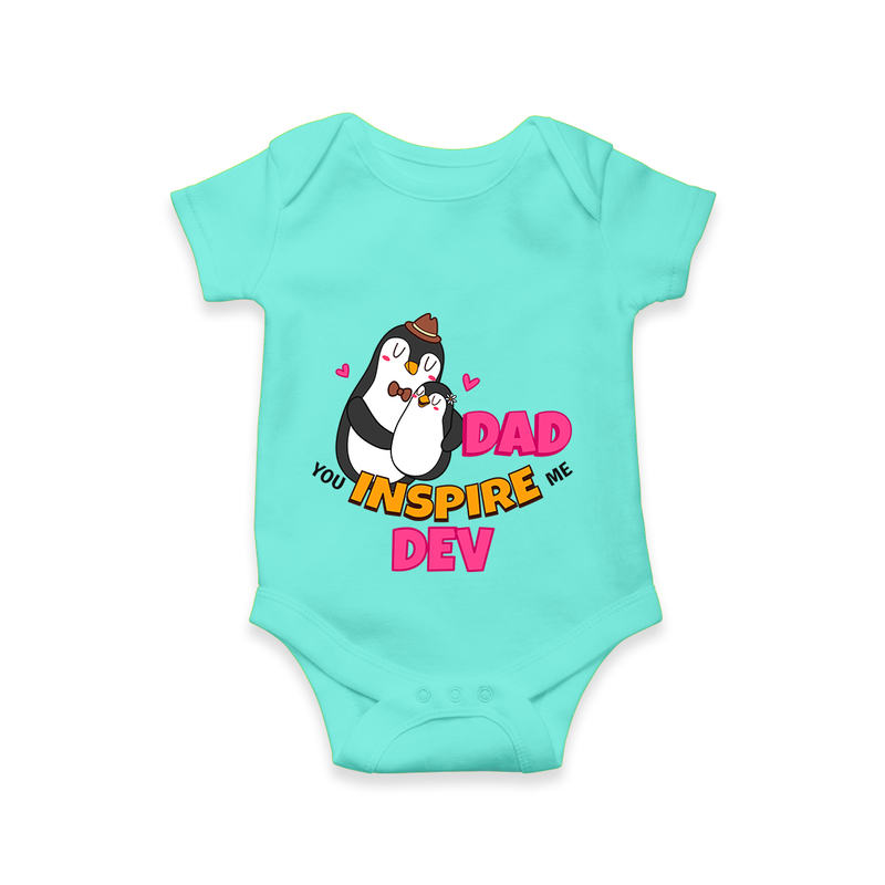 Celebrate "Dad You Inspire Me" Themed Personalised Baby Rompers - ARCTIC BLUE - 0 - 3 Months Old (Chest 16")