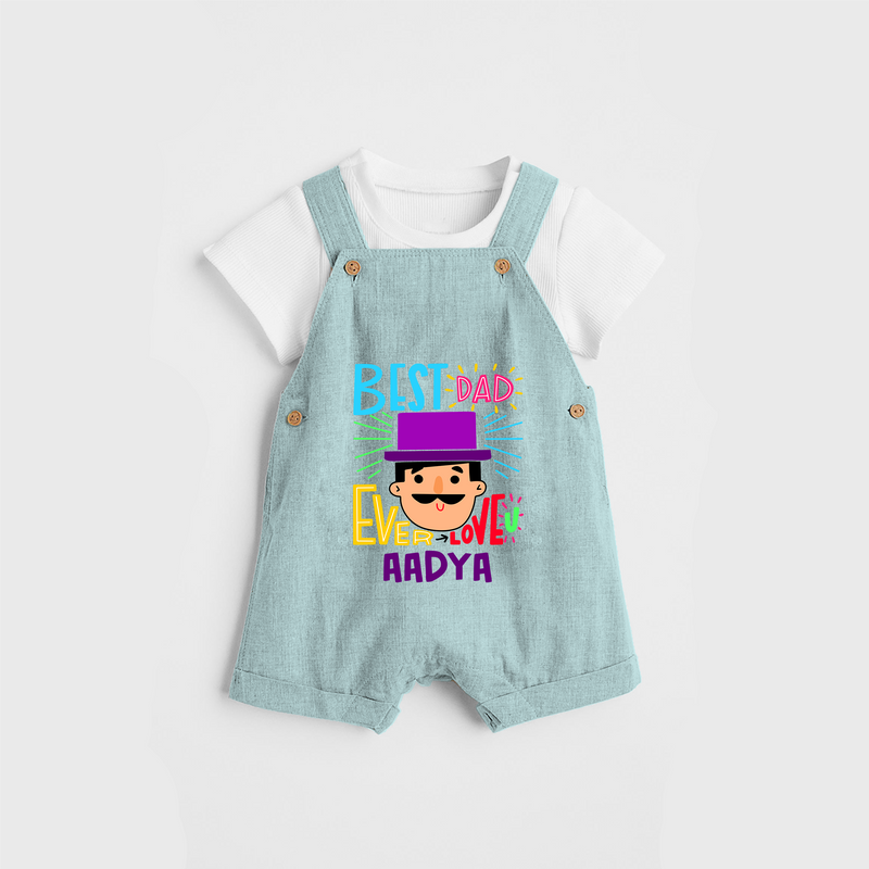 Celebrate "Best Dad Ever Love" Themed Personalised Kids Dungaree - ARCTIC BLUE - 0 - 5 Months Old (Chest 18")