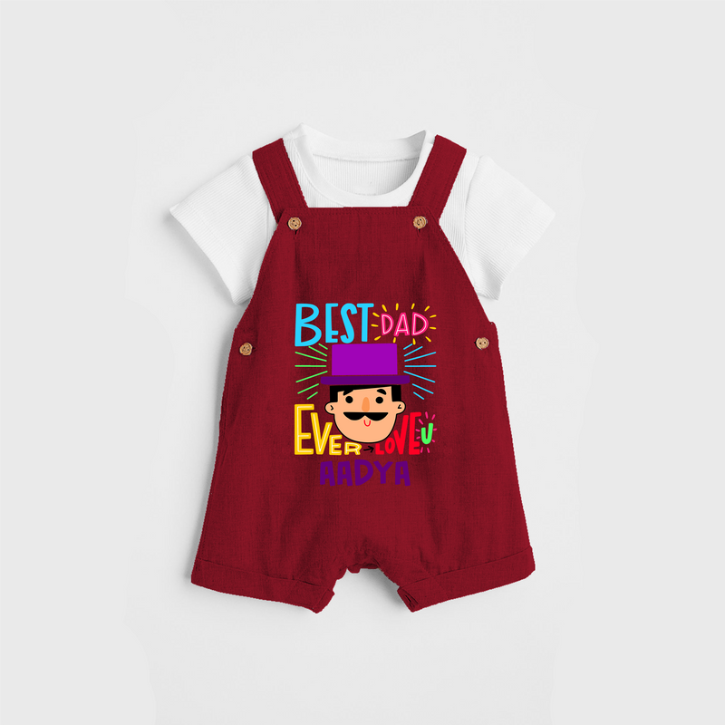 Celebrate "Best Dad Ever Love" Themed Personalised Kids Dungaree - RED - 0 - 5 Months Old (Chest 18")