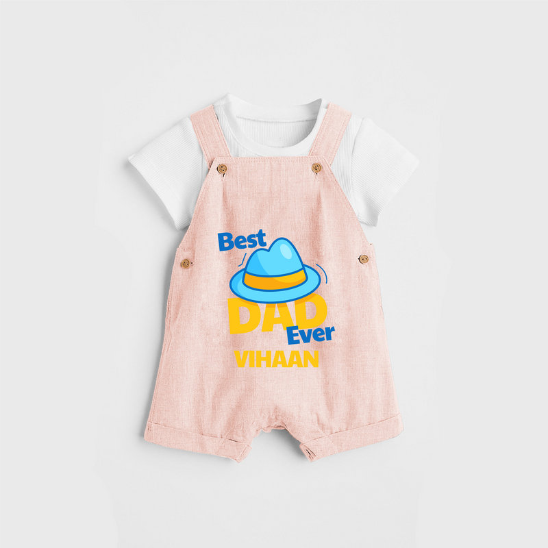 Celebrate "Best Dad Ever" Themed Personalised Kids Dungaree - PEACH - 0 - 5 Months Old (Chest 18")