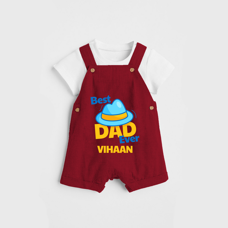 Celebrate "Best Dad Ever" Themed Personalised Kids Dungaree - RED - 0 - 5 Months Old (Chest 18")