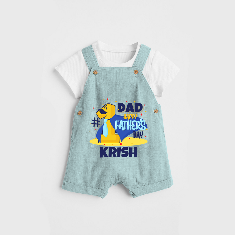Celebrate "Dad Happy Father's Day" Themed Personalised Kids Dungaree - ARCTIC BLUE - 0 - 5 Months Old (Chest 18")