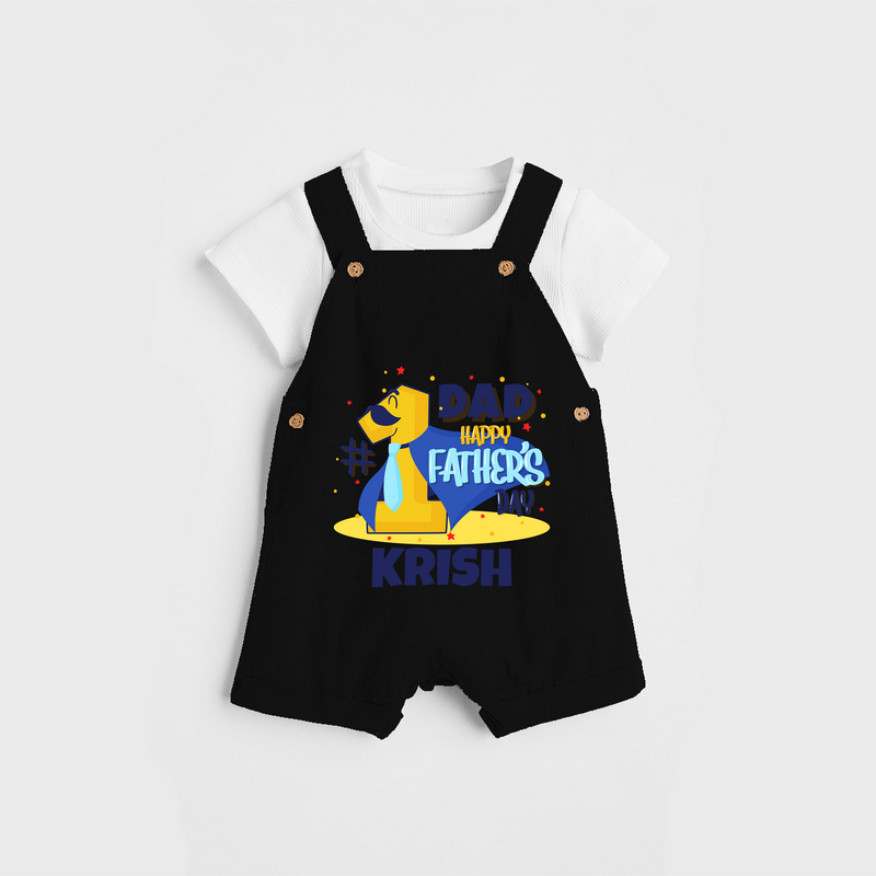 Celebrate "Dad Happy Father's Day" Themed Personalised Kids Dungaree - BLACK - 0 - 5 Months Old (Chest 18")