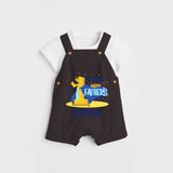 Celebrate "Dad Happy Father's Day" Themed Personalised Kids Dungaree - CHOCOLATE BROWN - 0 - 5 Months Old (Chest 18")