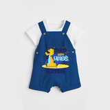 Celebrate "Dad Happy Father's Day" Themed Personalised Kids Dungaree - COBALT BLUE - 0 - 5 Months Old (Chest 18")