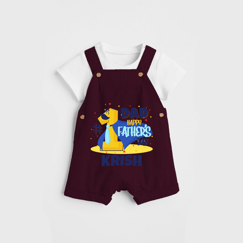 Celebrate "Dad Happy Father's Day" Themed Personalised Kids Dungaree - MAROON - 0 - 5 Months Old (Chest 18")