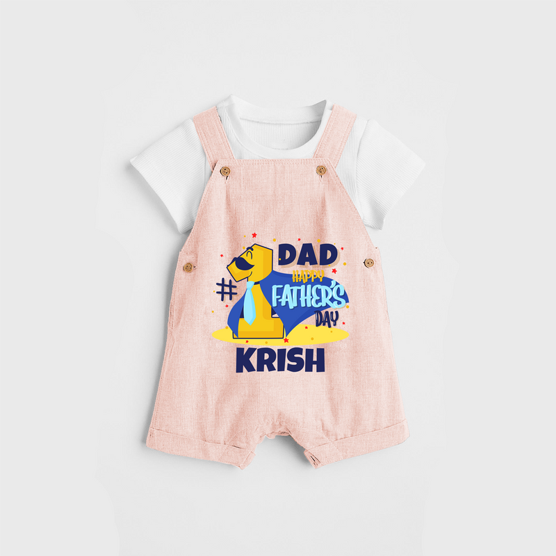 Celebrate "Dad Happy Father's Day" Themed Personalised Kids Dungaree - PEACH - 0 - 5 Months Old (Chest 18")