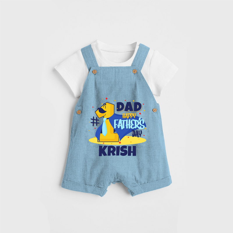 Celebrate "Dad Happy Father's Day" Themed Personalised Kids Dungaree - SKY BLUE - 0 - 5 Months Old (Chest 18")