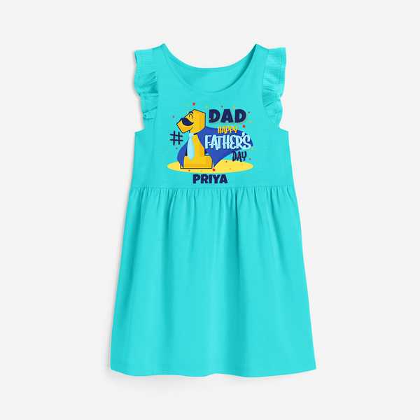 Celebrate "Dad Happy Father's Day" Themed Personalised Girls Frock - LIGHT BLUE - 0 - 6 Months Old (Chest 18")