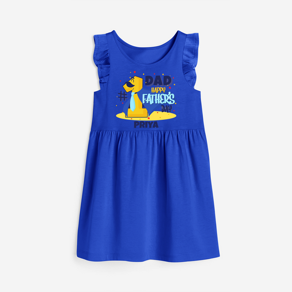Celebrate "Dad Happy Father's Day" Themed Personalised Girls Frock - ROYAL BLUE - 0 - 6 Months Old (Chest 18")