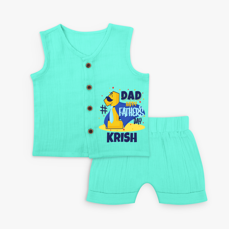 Celebrate "Dad Happy Father's Day" Themed Personalised Kids Jabla set - AQUA GREEN - 0 - 3 Months Old (Chest 9.8")