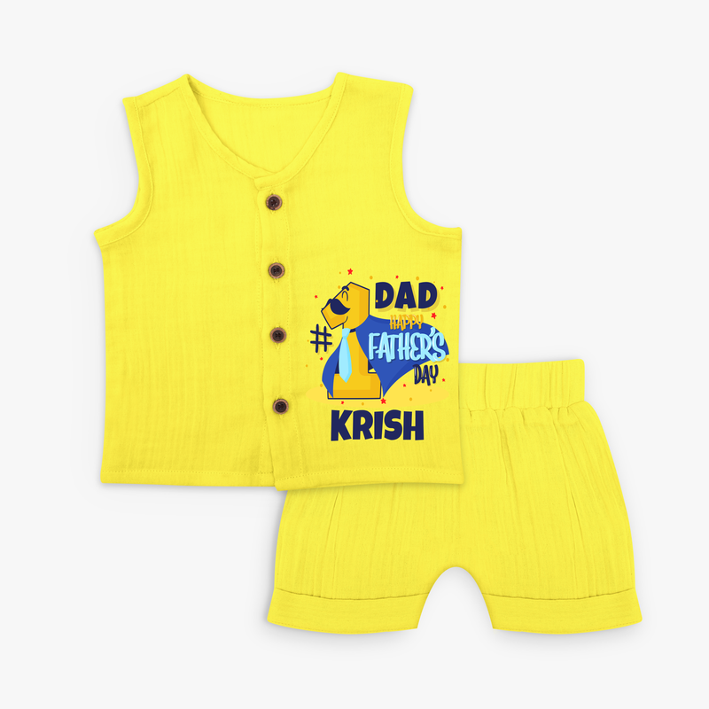 Celebrate "Dad Happy Father's Day" Themed Personalised Kids Jabla set - YELLOW - 0 - 3 Months Old (Chest 9.8")