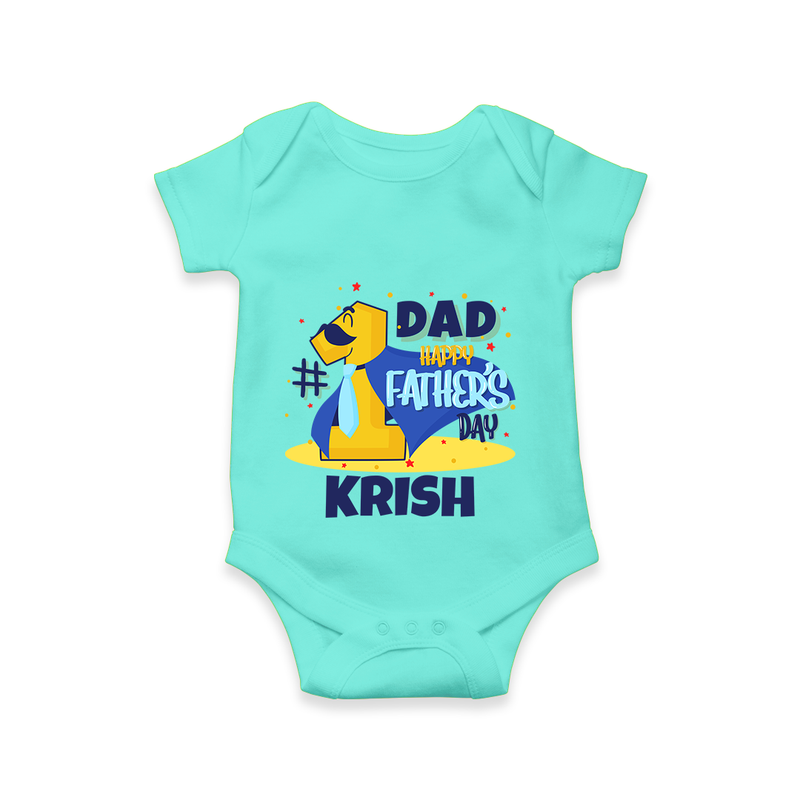 Celebrate "Dad Happy Father's Day" Themed Personalised Baby Rompers - ARCTIC BLUE - 0 - 3 Months Old (Chest 16")