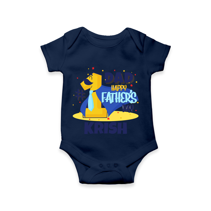 Celebrate "Dad Happy Father's Day" Themed Personalised Baby Rompers - NAVY BLUE - 0 - 3 Months Old (Chest 16")