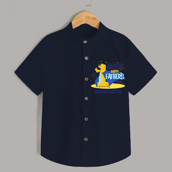 Celebrate "Dad Happy Father's Day" Themed Personalised Kids Shirt - NAVY BLUE - 0 - 6 Months Old (Chest 21")