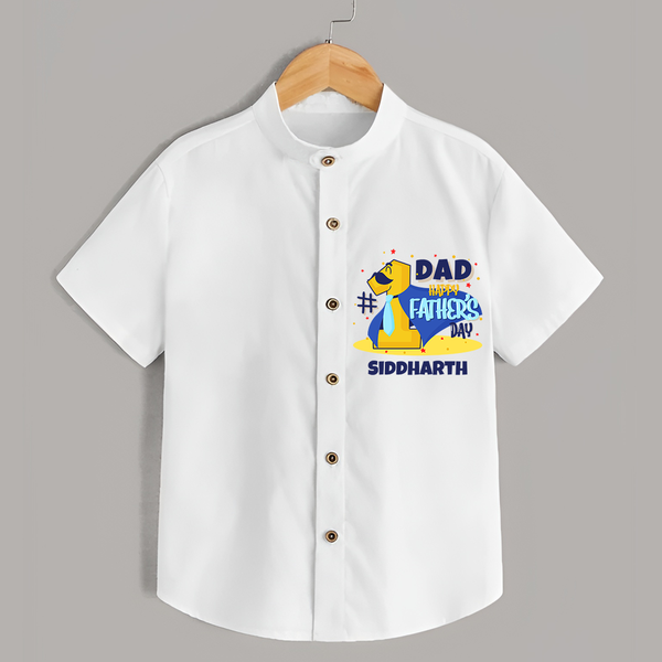 Celebrate "Dad Happy Father's Day" Themed Personalised Kids Shirt - WHITE - 0 - 6 Months Old (Chest 21")