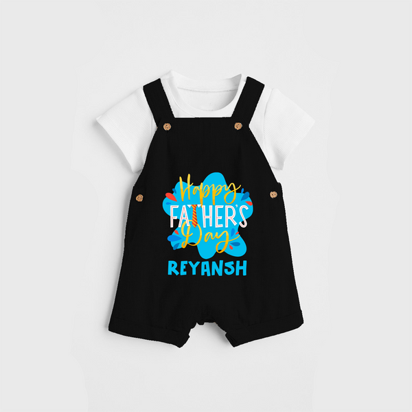 Celebrate "Happy Father's Day" Themed Personalised Kids Dungaree - BLACK - 0 - 5 Months Old (Chest 18")