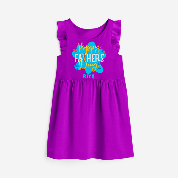 Celebrate "Happy Father's Day" Themed Personalised Girls Frock - PURPLE - 0 - 6 Months Old (Chest 18")