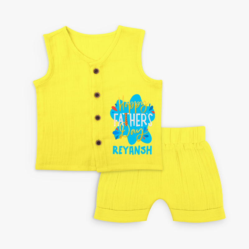 Celebrate "Happy Father's Day" Themed Personalised Kids Jabla set - YELLOW - 0 - 3 Months Old (Chest 9.8")