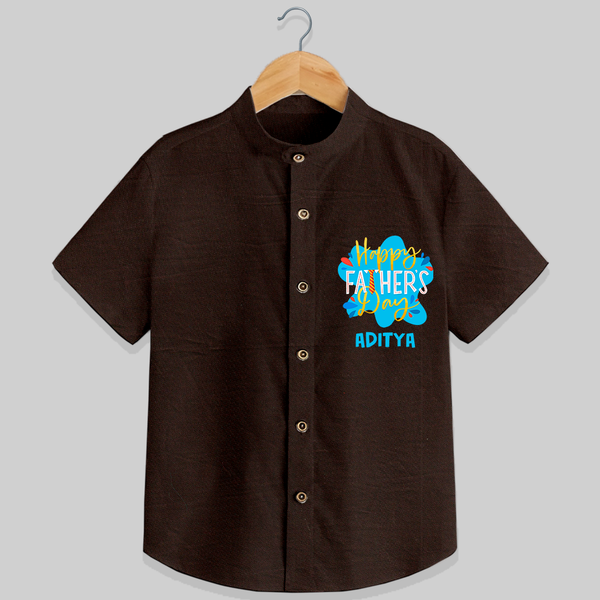 Celebrate "Happy Father's Day" Themed Personalised Kids Shirt - CHOCOLATE BROWN - 0 - 6 Months Old (Chest 21")