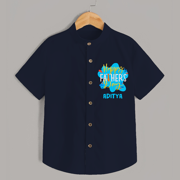 Celebrate "Happy Father's Day" Themed Personalised Shirt for Kids - NAVY BLUE - 0 - 6 Months Old (Chest 21")