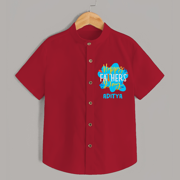 Celebrate "Happy Father's Day" Themed Personalised Shirt for Kids - RED - 0 - 6 Months Old (Chest 21")