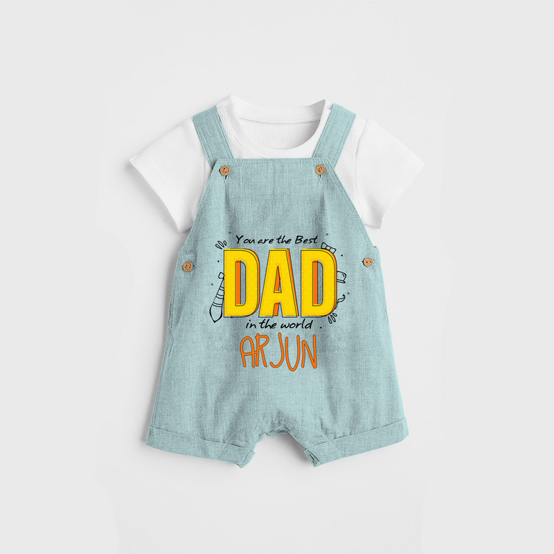 Celebrate "You Are The Best Dad In The World" Themed Personalised Kids Dungaree - ARCTIC BLUE - 0 - 5 Months Old (Chest 18")