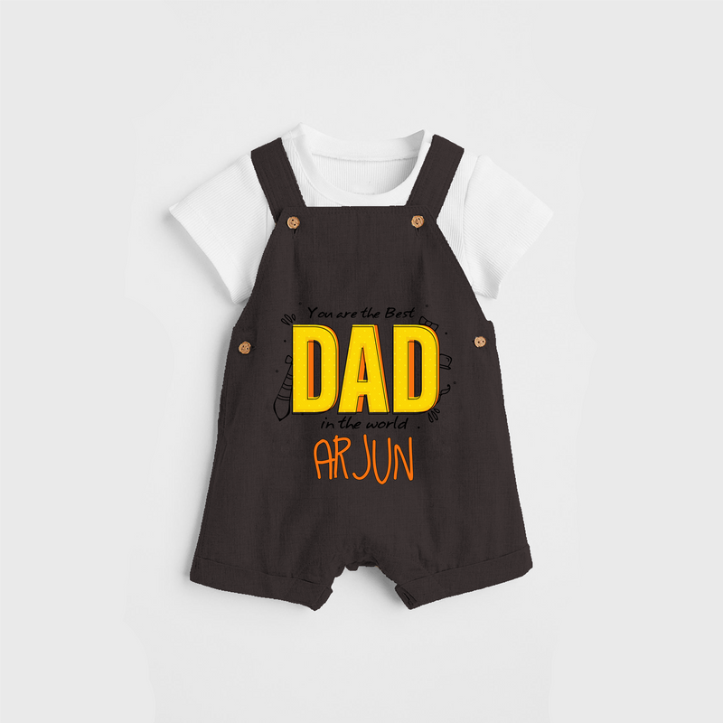 Celebrate "You Are The Best Dad In The World" Themed Personalised Kids Dungaree - CHOCOLATE BROWN - 0 - 5 Months Old (Chest 18")