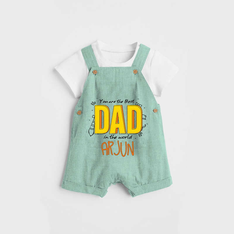 Celebrate "You Are The Best Dad In The World" Themed Personalised Kids Dungaree - LIGHT GREEN - 0 - 5 Months Old (Chest 18")