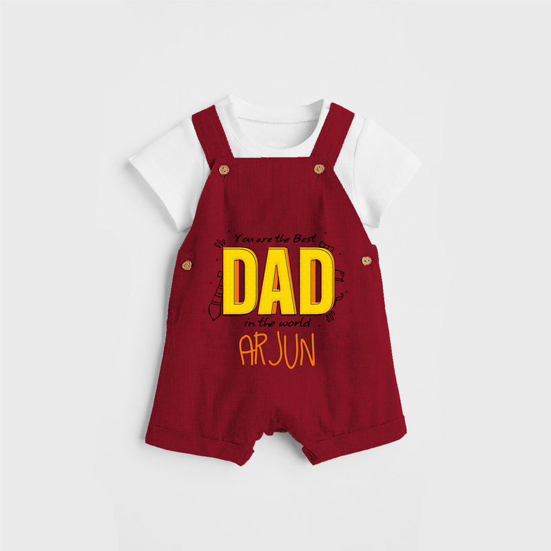 Celebrate "You Are The Best Dad In The World" Themed Personalised Kids Dungaree - RED - 0 - 5 Months Old (Chest 18")