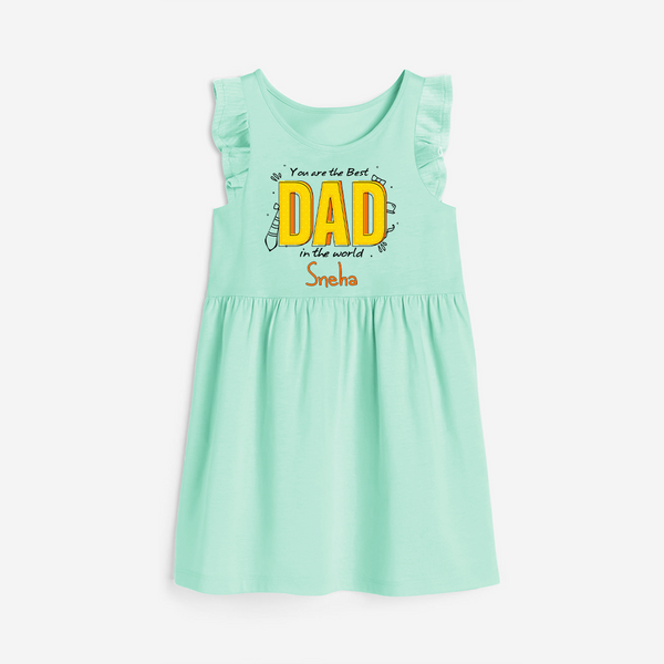 Celebrate "You Are The Best Dad In The World"Themed Personalised Girls Frock - TEAL GREEN - 0 - 6 Months Old (Chest 18")