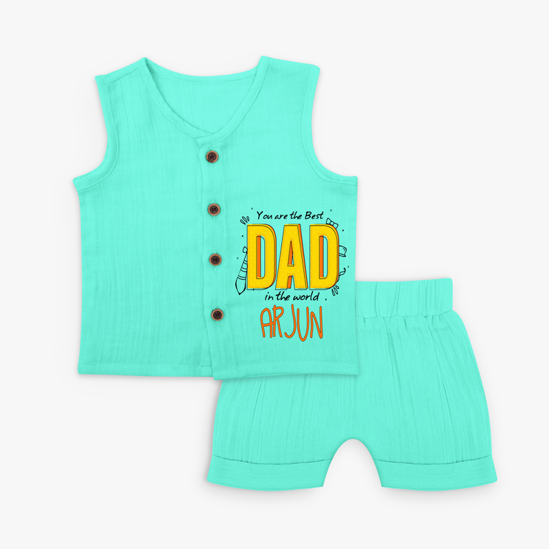 Celebrate "You Are The Best Dad In The World" Themed Personalised Kids Jabla set - AQUA GREEN - 0 - 3 Months Old (Chest 9.8")