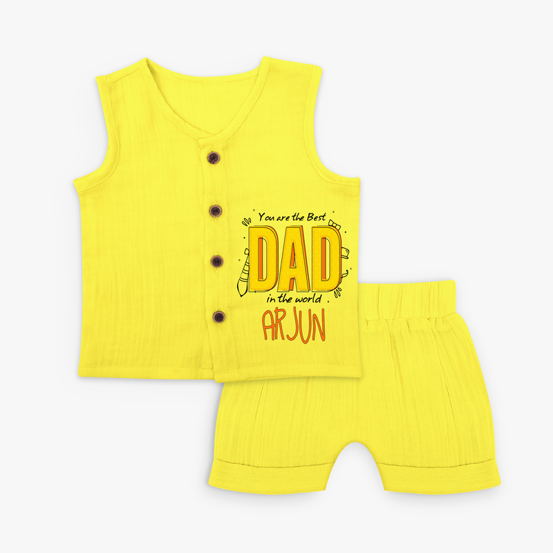 Celebrate "You Are The Best Dad In The World" Themed Personalised Kids Jabla set - YELLOW - 0 - 3 Months Old (Chest 9.8")