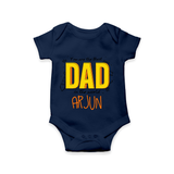 Celebrate "You Are The Best Dad In The World" Themed Personalised Baby Rompers - NAVY BLUE - 0 - 3 Months Old (Chest 16")