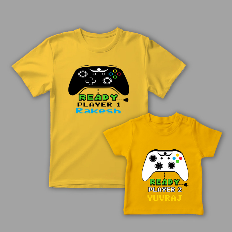 Celebrate the Fathers' day with "Ready Player-1 & Ready Player-2" Yellow Colored Combo T-shirt
