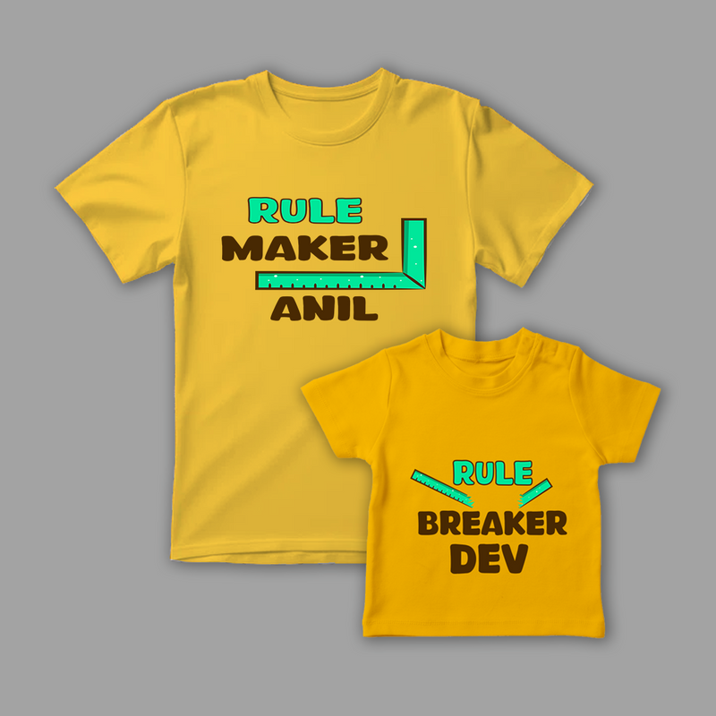 Celebrate the Fathers' day with "Rule Maker & Rule Breaker" Yellow Colored Combo T-shirt